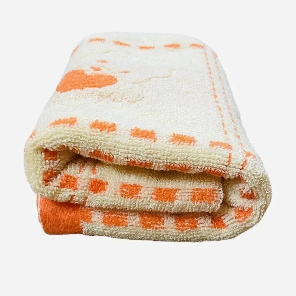 Vintage Jinlan Orange Teddy Bear Cotton Hand Towel 27 x 13 Hearts Flowers Kawaii